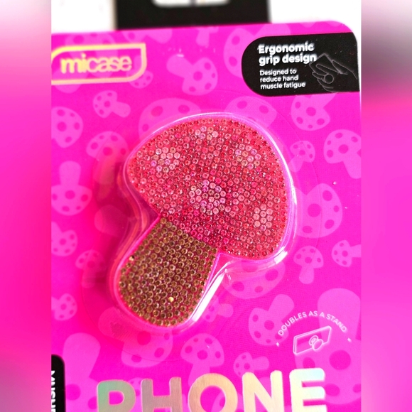 NEW Rhinestone Bling Crystals Pink & Gold Mushroom Popsocket Phone Grip - Picture 3 of 7